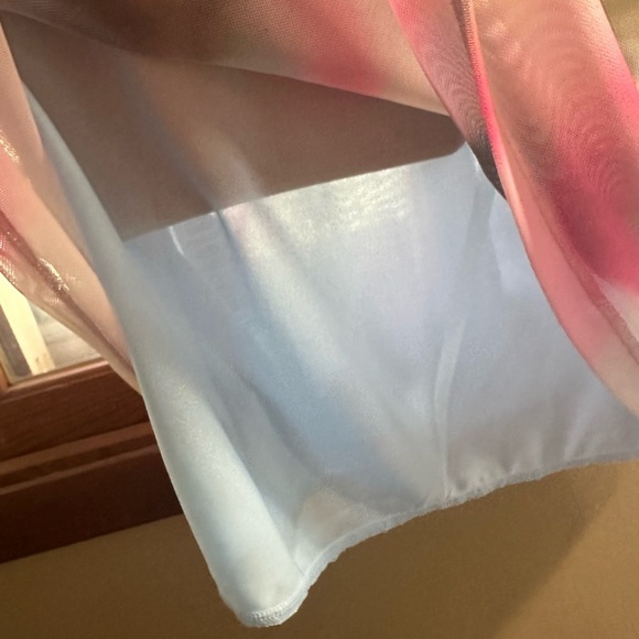 Topshop Floral Spray Paint Pink and Blue Mini Tea Dress with Ruffled Sleeves - Picture 6 of 9